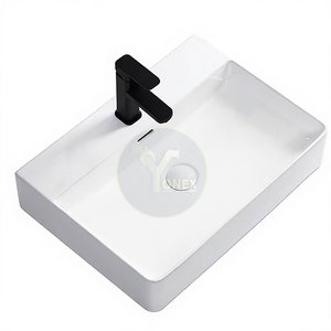 Lavabos de salle de bain en céramique de qualité supérieure, finition blanche brillante, design moderne carré, lavabos à poser - Product Image 1
