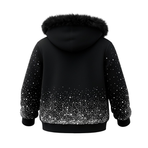 Sudadera con capucha para hombre, negra, personalizada con pedrería, con cremallera, forro polar, estilo urbano, con diseño de pedrería en las mangas. - Product Image 4