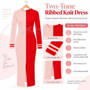 Robe midi en tricot Cosh International Sorority Sisterhood, col rond, longueur complète, coupe ajustée, avec empiècements contrastants - Product Image 6