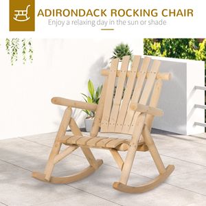 Silla Mecedora Adirondack de Madera Rústica con Diseño de Listones para Interiores y Exteriores, para Patio y Jardín, Color Natural - Product Image 4