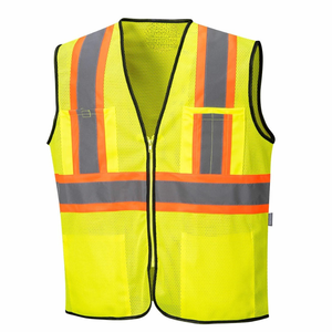 Gilet de sécurité haute visibilité jaune réfléchissant en maille, conforme à la norme ANSI Classe 2, pour travaux routiers, unisexe, en polyester, uniforme - Product Image 1