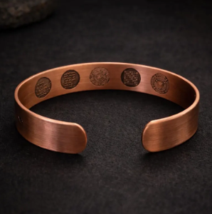Pure Copper Vintage <b>Engraved</b> Astrological Calendar Seal Open Cuff <b>Bangle</b> Bracelet Carved Ancient Geometric Emblem - Product Image 5
