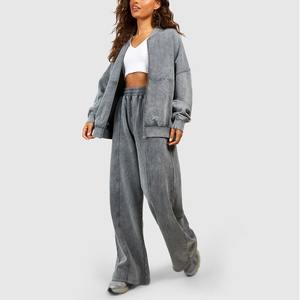 Survêtement en polaire délavé à l'acide pour femme, fabriqué professionnellement, pour l'hiver / Streetwear imperméable en coton teint uni - Product Image 3