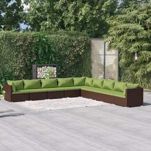 Ensemble de salon de jardin marron et vert avec coussins confortables - Product Image 1