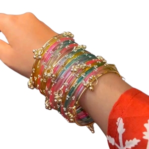 Juego de Brazaletes de Cristal Dorado con Cristales de Estrás, Diseño Floral, Joyería Étnica para Mujer, Pulseras para Fiestas - Product Image 2