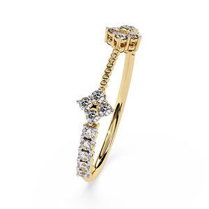 Anillo Abierto de Doble Flor con Diamantes Naturales Redondos en Oro Amarillo de 18K y Anillo de Racimo para Mujer, Joyería Fina para Regalo de Anillo de Boda - Product Image 3