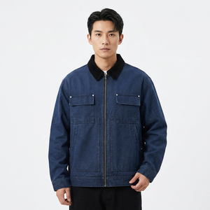 Navy Blue Men's <b>Denim</b> Jacket Style Full-Zip Turn-down Collar Regular Fit Cotton <b>Material</b> Autumn Wear - Product Image 5