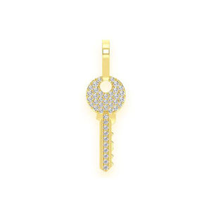 0.15CT Natural Diamond Round Brilliant Cut Mini Key <b>Pendant</b> 14K <b>Solid</b> <b>Gold</b> VS GH Custom Unisex Yellow <b>Gold</b> Hiphop Jewelry Gift - Product Image 1