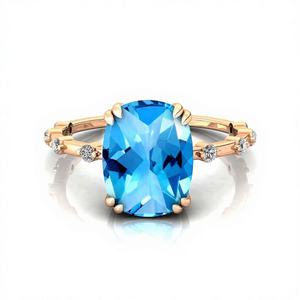 Anillo de piedra NATAL DE DICIEMBRE DE Topacio Azul suizo genuino con diamante natural 2023 último diseñador en anillo de piedras preciosas de oro de 14K OEM - Product Image 1