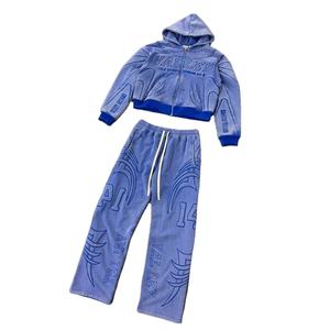 ชุดวอร์มครอปแบบมีเชือกผูกเอว สไตล์วินเทจ ล้างสีแบบแอซิด พิมพ์ลายเต็มตัว ลายนูนแบบซันเฟด สีพื้น  สำหรับทุกเพศ ผลิตตามสั่งจากโรงงาน รุ่นใหม่ล่าสุด - Product Image 5