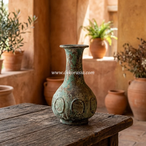 Jarrón de Terracota Verde Rústico Kansa Cansa, Maceta de Cerámica Hecha a Mano con Cuello de Botella, Maceta para Mesa, Personalizable para Bodas y Hogar - Product Image 4
