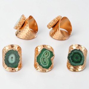 Green Solar Quartz Statement <b>Ring</b> Gold Plated Hammered <b>Adjustable</b> <b>Ring</b> Druzy Agate Slice Gemstone Cocktail <b>Ring</b> for Women - Product Image 1