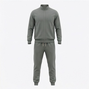 Survêtement gris pour homme, sweat-shirt à col montant avec fermeture éclair intégrale et poches latérales, coupe classique, vêtements de sport décontractés, tenue d'automne - Product Image 1