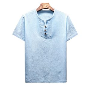 Ensemble t-shirt et short en coton uni pour homme, décontracté, respirant, pour l'été, col Henry, tissu tissé - Product Image 5