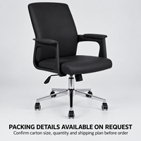 Chaise de bureau ergonomique moderne à dossier mi-haut en cuir PU, base chromée, hauteur réglable, pivotante, pour l'école, la maison, le bureau, siège de direction