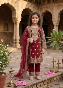 Ensemble Salwar Kameez pakistanais pour filles, couleur marron, lourdement brodé, 3 pièces, dupatta extensible, tenue de fête de mariage - Product Image 4