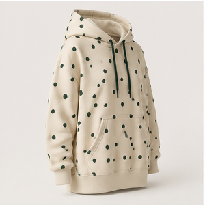 Sweat à capuche surdimensionné pour femme Off White personnalisable, coupe longue, à pois décalés, en coton bouclé French Terry WPHOOD-0006 - Product Image 3