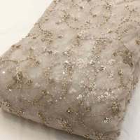 Tissu en maille de dentelle de couture nuptiale brodé de perles, tricoté 100% soie, écologique, respirant, pour la confection de vêtements, vente en gros