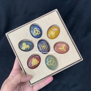 Venta al por mayor de cristal de primera calidad artesanías nuevo diseño 7 Chakra Set en forma ovalada personalizable estilo Feng Shui con elegante caja de regalo - Product Image 3