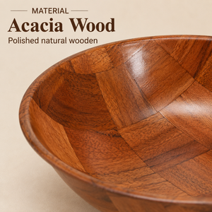 Bol de service artisanal en bois d'acacia, patchwork, bol à fruits en bois naturel, décoration de table de cuisine, centre de table, cadeau - Product Image 4