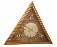 Jam Dinding Kayu Gaya Art Deco Modern Buatan Tangan Mewah dengan Kaca Kuarsa Bentuk Segitiga, Gerakan Senyap, Antik untuk Rumah, Kantor, Studio