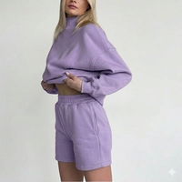 Ensemble short et haut à col montant pour femme, style urbain, confortable, coupe ample, en polyester/coton écologique, nouveauté loisirs