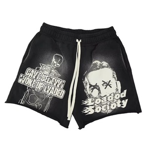 Shorts de sport pour hommes en coton épais 100% coton, taille élastique, imprimé graphique, en molleton French Terry, vente en gros - Product Image 4