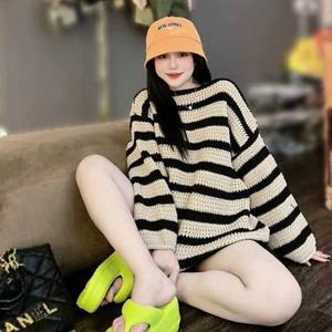 Pull en tricot pour femme, col rond, manches longues, pull d'automne, fil teint, nouveau design tendance, collection d'automne - Product Image 5