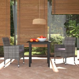 Conjunto de Comedor de Mimbre Sintético Gris Mediano de Poliéster con Vidrio, Aluminio y Acero para Jardín y Exteriores - Product Image 1
