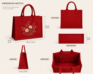 Bolso Tote Rojo de Yute con Bordado Floral, Asa Superior, Diseño Retro Casual, Forro de Algodón, para Playa, Viajes y Uso Diario - Product Image 2