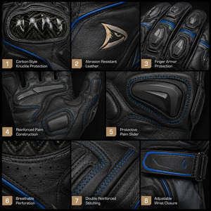 Gants de moto en cuir fabriqués à Sialkot, gants de moto en cuir pleine main imperméables avec protection des articulations en carbone - Product Image 5