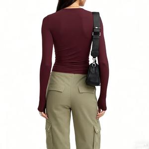 Camiseta de Manga Larga para Mujer, Estilo Jersey, Lisa, a la Moda, Ajustada, Cuello Redondo, 100% Algodón, Ropa Urbana - Product Image 2