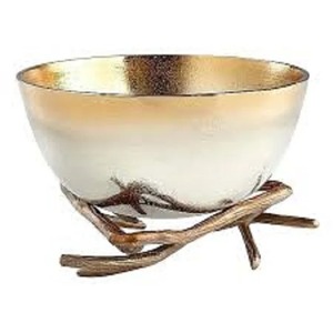 Moderna tazón decorativa de aluminio para servir aperitivos y ensaladas, tazón con pedestal para decoración del hogar y hoteles. - Product Image 1