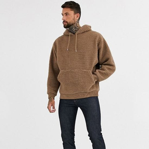 <b>Men's</b> Oversized Sherpa Hoodie Fleece <b>Pullover</b> Solid Color Casual Winter Wear Anti-Pilling Knitted Sherpa Hoodies Sweatshirts - Product Image 3