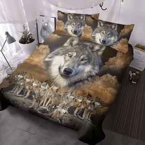 Set Copripiumino Brave Wolf Pack Animal Leader con Motivo Nuvole Scure Calme per Amanti degli Animali - Product Image 1