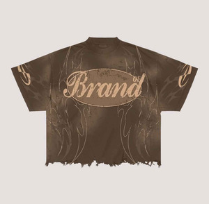 Conjunto de camiseta y pantalones cortos con serigrafía de pedrería efecto desgastado por el sol, totalmente personalizado, de alta calidad, conjunto de pedrería personalizado de moda. - Product Image 4