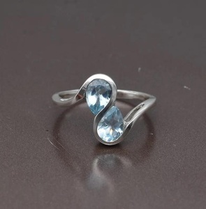925 Sterling Silver Blue Topaz <b>Statement</b> <b>Ring</b> Two Stone Natural Gemstone December Birthstone Gift - Product Image 2