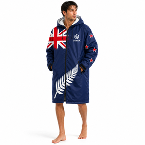 Custom New Zealand Flag Swim Parka Jacket | Waterproof Fleece Lined <b>Long</b> Hooded Swim <b>Coat</b> for Swimming, Surfing & Outdoor Sports - Product Image 1