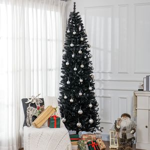 "8 FT Slim Black Christmas <b>Tree</b> with Warm LED <b>Lights</b> & Stand 1168 Tips for Indoor Holiday Decorations" - Product Image 2