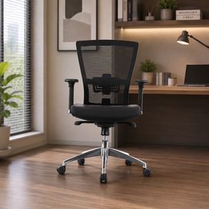 Fauteuil de bureau moderne KINSHA avec siège en maille, réglage électrique de la hauteur, accoudoirs pivotants, design ergonomique, pieds en acier, appui-tête fixe - Product Image 1