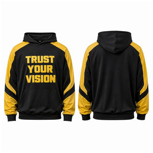 เสื้อฮู้ดผู้ชาย Trust Your Vision สีดำเหลือง แขนเสื้อแบบแร็กแลน ผ้าฟลีซ สไตล์ลำลองสำหรับฤดูใบไม้ร่วง ทรงปกติ พิมพ์ลายโลโก้ด้านหน้า - Product Image 1