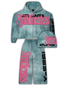 Mint Blue Syndicates Atlanta Zip Hoodie Set | <b>Oversized</b> Cropped Hoodie & <b>Jogger</b> Pants| Streetwear Matching Set OEM Private Label - Product Image 5