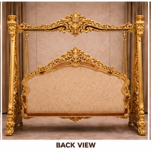 Majestic Look Hand Carved Maharaja <b>Swing</b> Luxury Palace Style Teak Wood Jhula Traditional Golden Indoor <b>Swing</b> <b>For</b> Big Mansion - Product Image 5