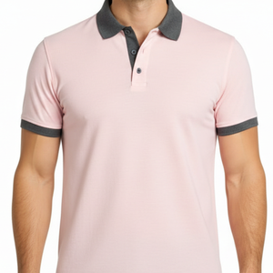 Polo homme rose clair, best-seller, col contrastant gris, coupe slim, manches courtes, décontracté, pour le golf - Product Image 2
