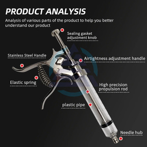 1 seringue d'injection continue pour animaux de 50 ml, tube en plastique, pistolet de vaccination automatique en acier inoxydable pour vache, cochon, mouton - Product Image 6