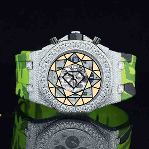 Montre de luxe en moissanite style américain, mouvement à quartz en acier inoxydable, bracelet en caoutchouc 46 mm, collection pour usage quotidien - Product Image 4