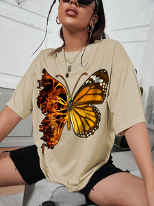 Camiseta de algodón para mujer con cuello en V, transpirable, de corte holgado, para verano, con logo personalizado impreso, de la cadena de suministro global. - Product Image 4
