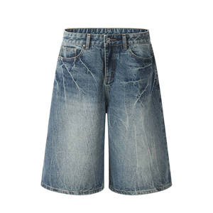 Shorts Bermuda en jean délavé vintage pour hommes, coupe ample, longueur genou, style streetwear décontracté, vente en gros, personnalisable - Product Image 1