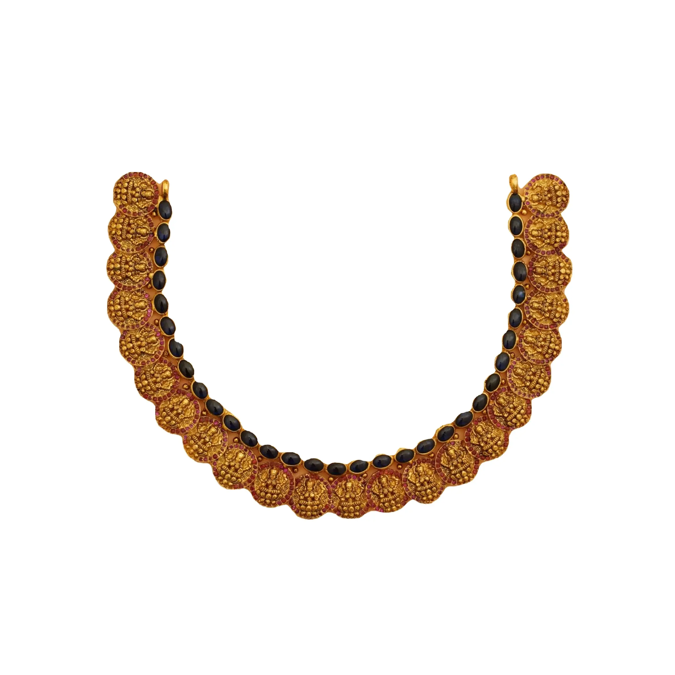 Collier de pièces de monnaie traditionnel indien le plus vendu avec motif Lakshmi pierre émeraude rubis cloutée conception personnalisée vêtements ethniques à faible coût
