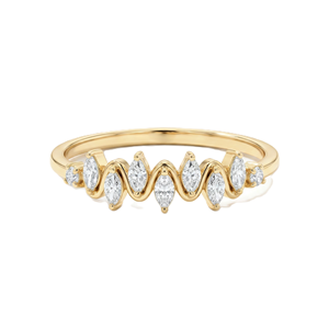 Moissanite DEF Color VS VVS Clarity Marquise & Round Lab Created Diamond Engagement Ring Zig Zag Ring 9K 10K 14K 18K Solid Gold - Product Image 1